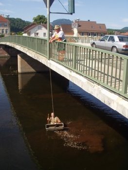 Mitarbeiter der Stadtgrtnerei bergten die Blumenksten aus der Murg.