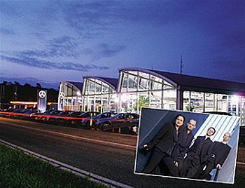 Fotomontage, abgebildet sind das Autohaus Anota in Gaggenau und ein Pressefoto der Jazzband Mellow Mood