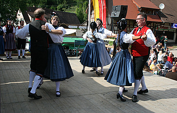 Die Volkstanz-Trachtengruppe der NaturFreunde Michelbach in traditioneller Michelbacher Tracht. Die Aufnahme entstand beim Dorffest 2012.