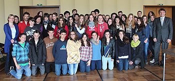 Im B�rgersaal begr��te Oberb�rgermeister Christof Florus die spanischen und deutschen G�ste. Foto: StVw