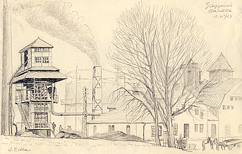 Das Gaswerk Gaggenau auf einer Zeichnung des Stadtchronisten Willi Echle.<br />
Foto: Stadtarchiv