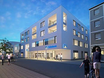 So soll sie aussehen: die neue Volksbank-Hauptfiliale in der unteren Hauptstra�e. Foto: privat